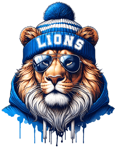Lion in Beannie With Stripes DTF (direct-to-film) Transfer