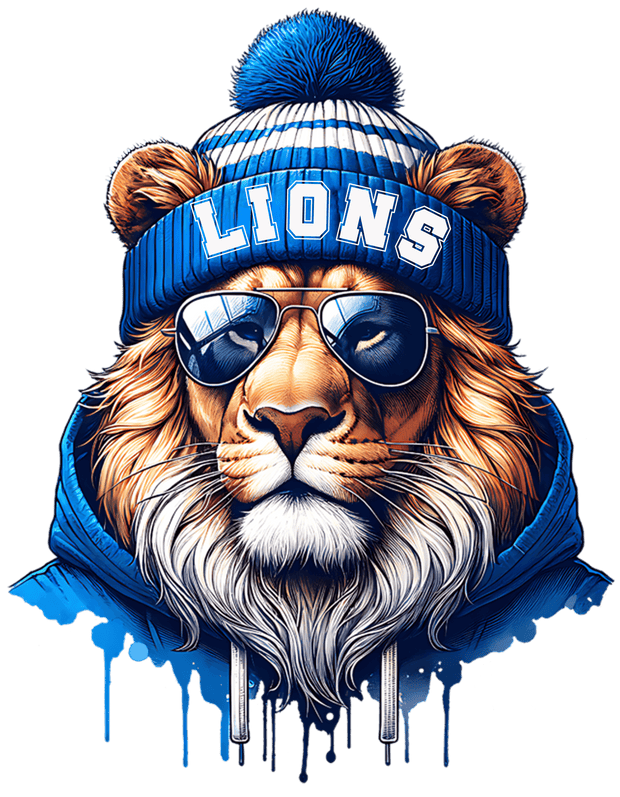 Lion in Beannie With Stripes DTF (direct-to-film) Transfer