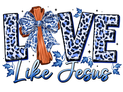 Live Like Jesus Blue Cheetah Print DTF (direct-to-film) Transfer
