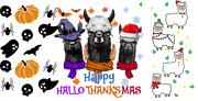 Llama Happy Hallothanksmas-Halloween-Christmas-Fall Thanksgiving 16oz UV DTF Libby Cup Wrap