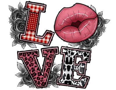 Love In Black And Red Printed Font With Pink Lips DTF (direct-to-film) Transfer