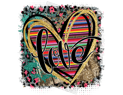 Love In Black Font With Shimmer Heart Outline On Pink And Turquoise Backdrop DTF (direct-to-film) Transfer