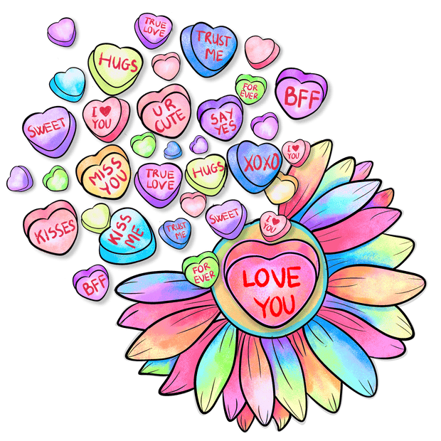 Love You Sunflower With Candy Hearts DTF (direct-to-film) Transfer
