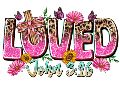 Loved in Pink Sparkles & Cheetah Print DTF (direct-to-film) Transfer