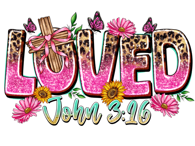 Loved in Pink Sparkles & Cheetah Print DTF (direct-to-film) Transfer