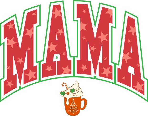 Mama with Christmas Coffee Direct to Film DTF Transfer - Twisted Image Transfers