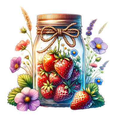 MASON JAR WITH STRAWBERRIES CLIPART DTF (direct-to-film) Transfer