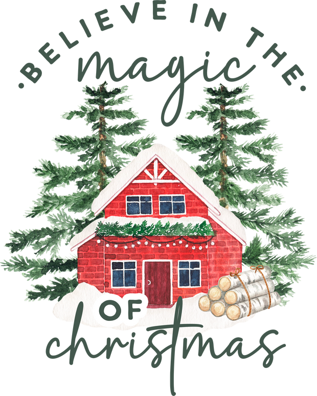 Magic of Christmas House With Logs DTF (direct-to-film) Transfer