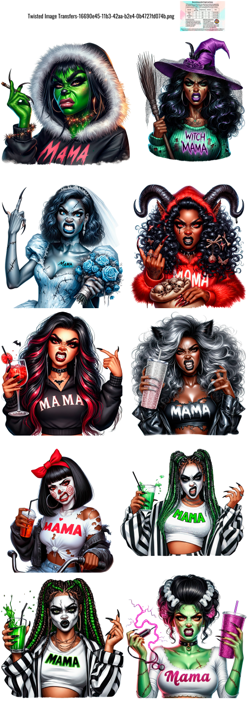 Mama Is A Badass Halloween 60x22" DTF Ready to Ship Gang Sheet