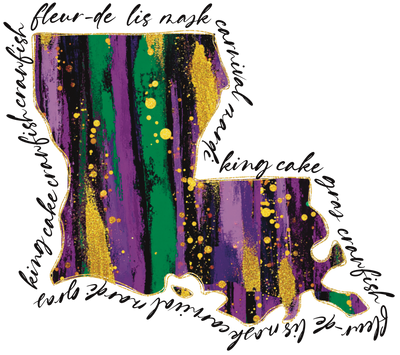 Map of Louisiana Mardi Gras NOLA DTF (direct-to-film) Transfer