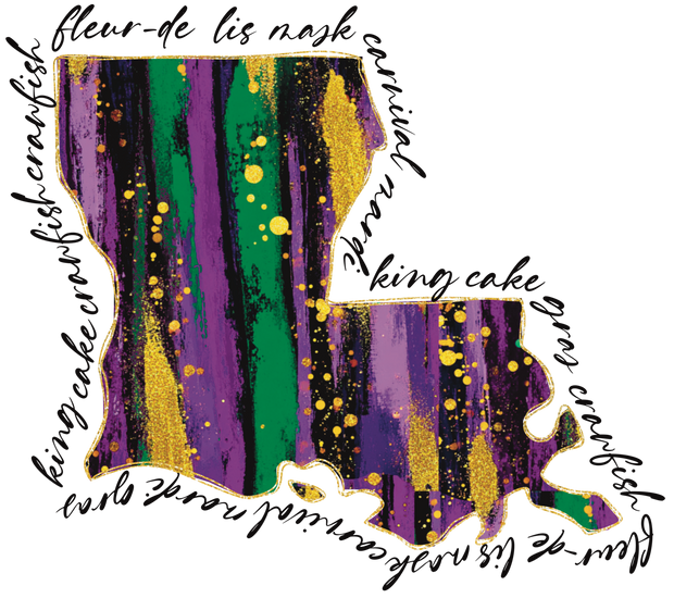 Map of Louisiana Mardi Gras NOLA DTF (direct-to-film) Transfer