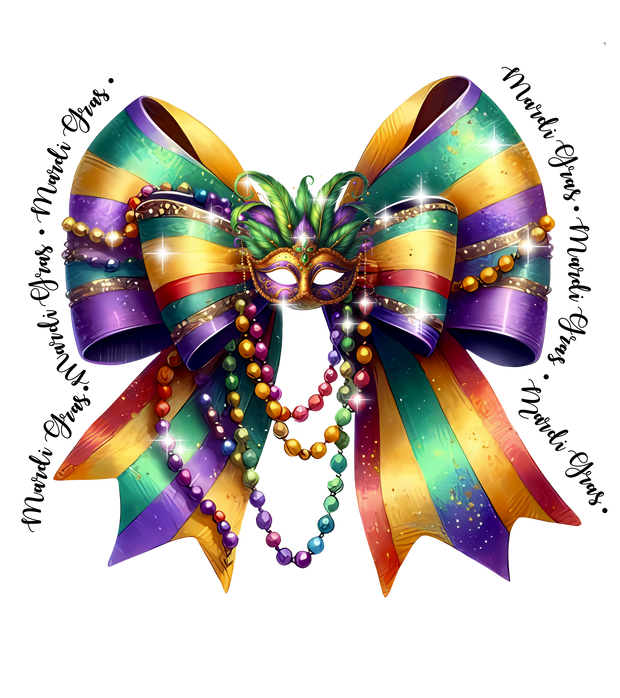 Mardi Gras Bow & Mask Green Feathers DTF (direct-to-film) Transfer