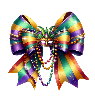 Mardi Gras Bow & Mask DTF (direct-to-film) Transfer