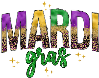 Mardi Gras Faux Glitter and Leopard DTF (direct-to-film) Transfer