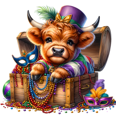 Mardi Gras Highland Cow NOLA 1 DTF (direct-to-film) Transfer (Copy)