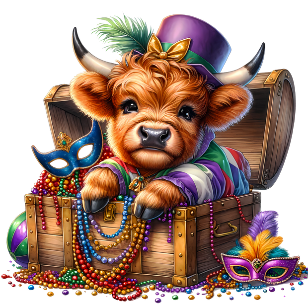 Mardi Gras Highland Cow NOLA 1 DTF (direct-to-film) Transfer (Copy)
