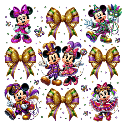Mardi Gras Minnie Mickey And Gold Bow Coquette NOLA DTF (direct-to-film) Transfer