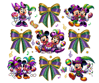Mardi Gras Minnie Mickey With Green And Purple Bow Coquette NOLA DTF (direct-to-film) Transfer