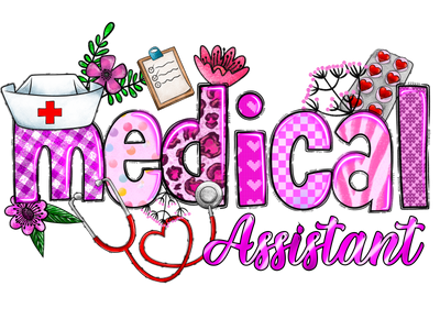 Medical Assistant With Floral In Purple Font DTF (direct-to-film) Transfer