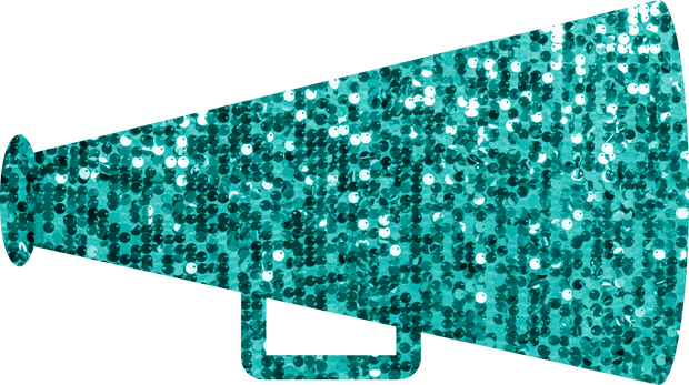 Megaphone Cheer Faux Glitter Aqua Bow DTF (direct-to-film) Transfer