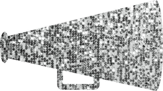 Megaphone Cheer Faux Glitter Silver DTF (direct-to-film) Transfer