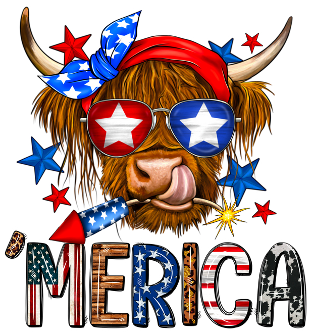 Merica Cow DTF (direct-to-film) Transfer