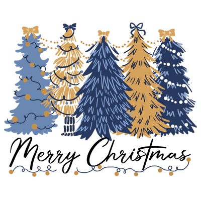 Merry Christmas Blue & Brown Trees DTF (direct-to-film) Transfer