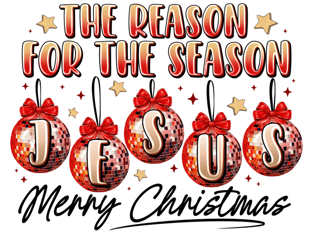 Merry Christmas Jesus Disco Balls DTF (direct-to-film) Transfer