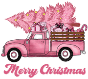 T-Shirt with Merry Christmas Pink Truck in DTF - Twisted Image Transfers