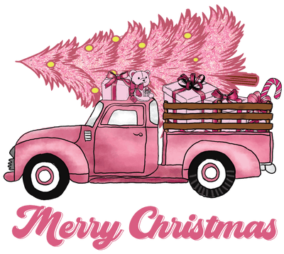 Merry Christmas Pink Truck Direct to Film DTF Transfer - Twisted Image Transfers