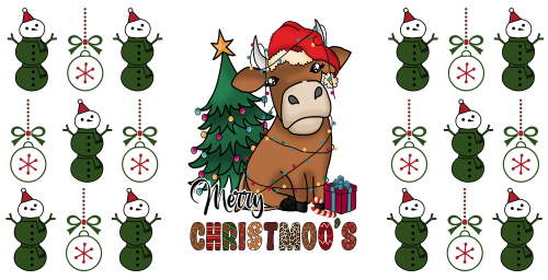 Merry Christmoos-Christmas Cow 16oz UV DTF Libby Cup Wrap