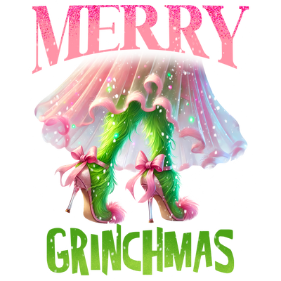 Merry Grinchmas Pink Dress & Heels DTF (direct-to-film) Transfer