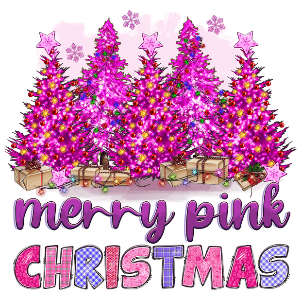 Merry Pink Christmas Trees-min DTF (direct-to-film) Transfer