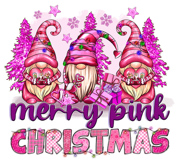 Merry Pink Christmas Gnomes-min DTF (direct-to-film) Transfer