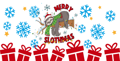 Merry Slothmas Sloth Christmas-animal Christmas-Cartoon Christmas-Christmas Tree-Snowman Christmas 16oz UV DTF Libby Cup Wrap