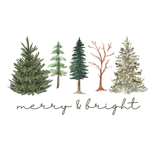 Merry & Bright Five Trees DTF (direct-to-film) Transfer