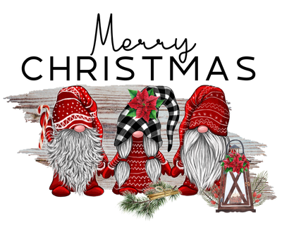 Merry Christmas Gnomes with Buffalo Plaid Christmas DTF (direct-to-film) Transfer