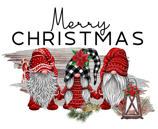 Merry Christmas Gnomes with Buffalo Plaid Christmas DTF (direct-to-film) Transfer