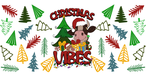 Merry christmas Vibes Cow Tree-Cow Christmas Light (2) 16oz UV DTF Libby Cup Wrap