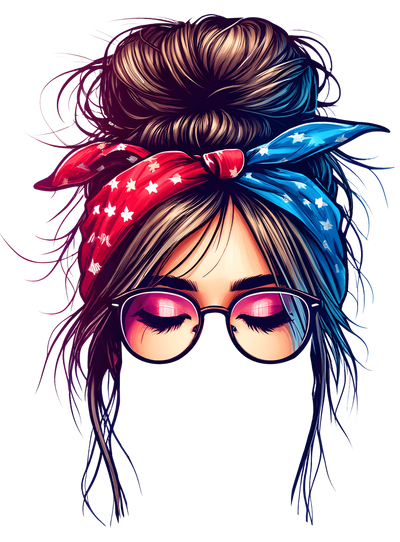 Messy Bun & Eyes Closed USA DTF (direct-to-film) Transfer