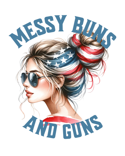 Messy Buns Girl 1 With Sunglasses And American Flag Streaked Hair 2 DTF (direct-to-film) Transfer