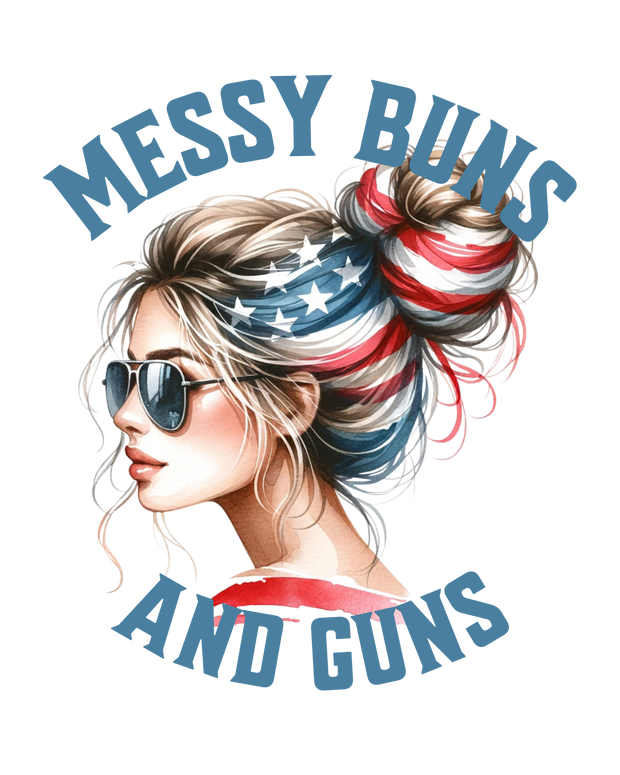 Messy Buns Girl 1 With Sunglasses And American Flag Streaked Hair 2 DTF (direct-to-film) Transfer