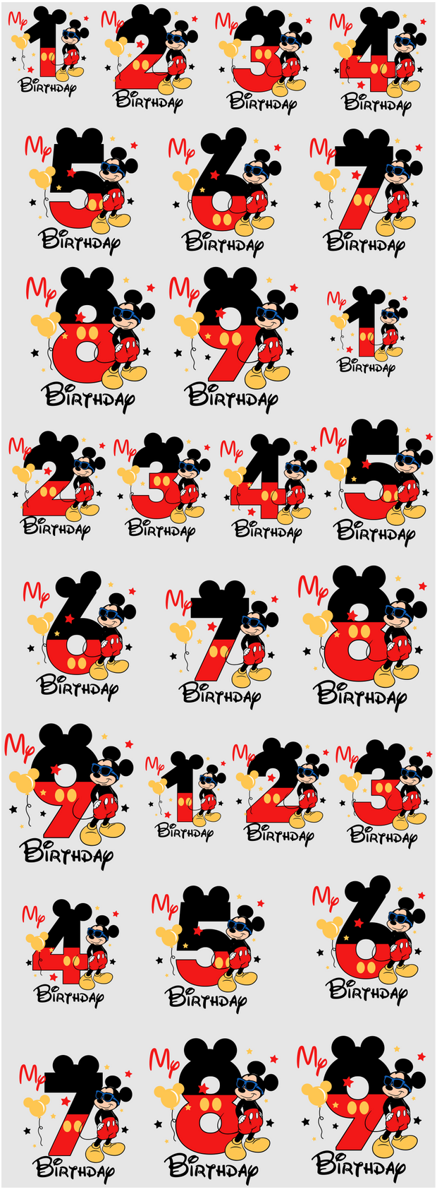 Mickey Birthday 60x22" DTF Ready to Ship Gang Sheet