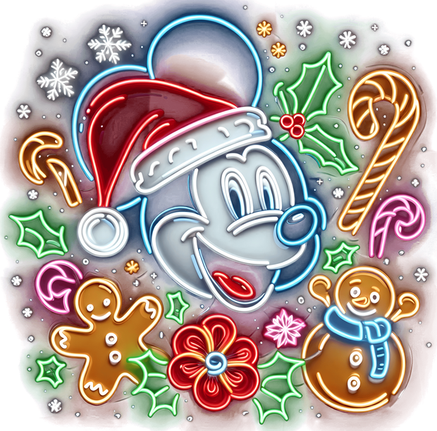Mickey Neon With Christmas Decor DTF (direct-to-film) Transfer