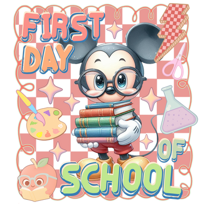 Mickey in Glasses First Day of School DTF (direct-to-film) Transfer
