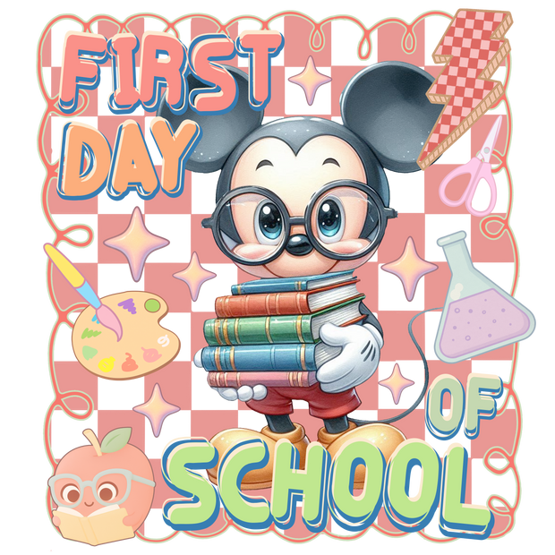 Mickey in Glasses First Day of School DTF (direct-to-film) Transfer