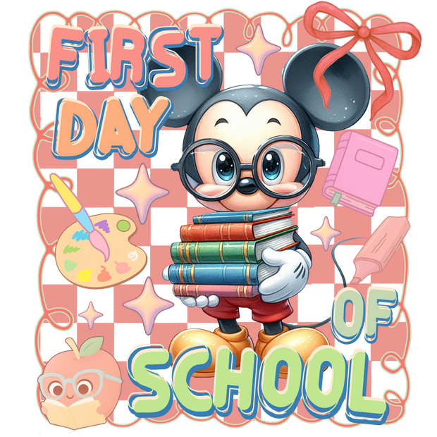 Mickey in Glasses First Day of School DTF (direct-to-film) Transfer