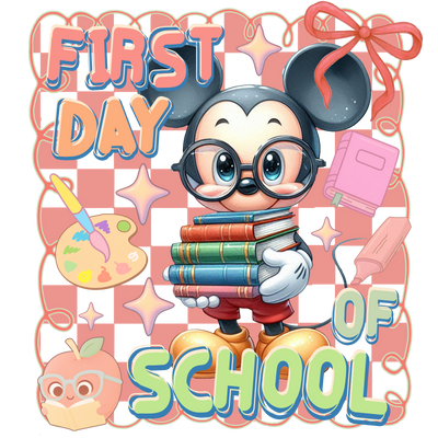 Mickey in Glasses First Day of School DTF (direct-to-film) Transfer