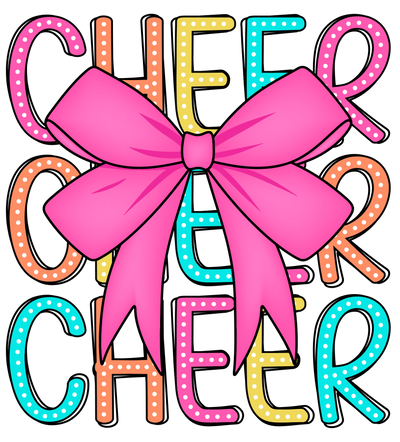 Multi Colored Stacked Cheer With Pink Bow DTF (direct-to-film) Transfer