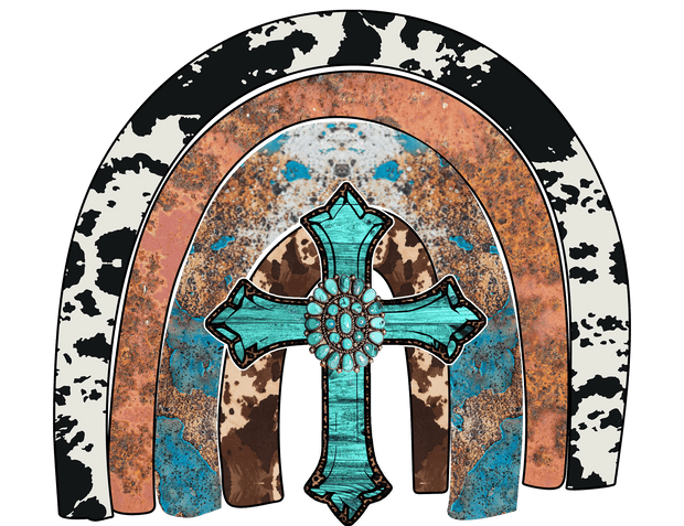 Multi Pattern Rainbow & Blue Cross DTF (direct-to-film) Transfer